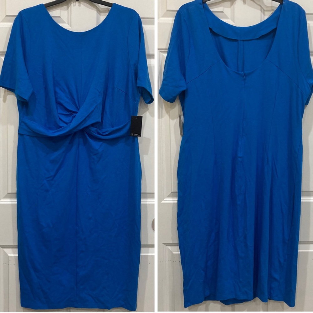 Eloquii Sz 24 NWT electric blue basic fitted stretch sheath twist front dress